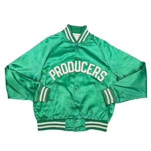 Vintage Active Generation Producers Satin Green Snap Button Jacket Size Large